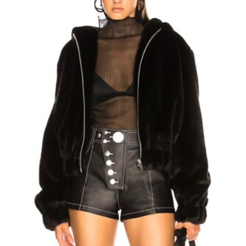 Helmut Lang faux fur hooded bomber mink jacket